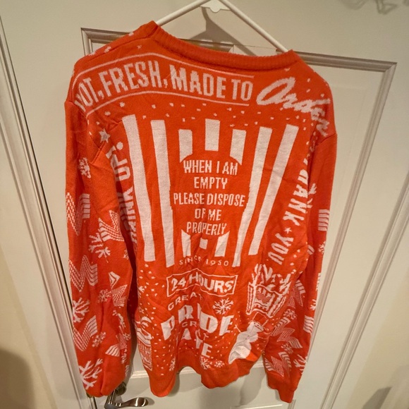 *sold* Whataburger Holiday Ugly Christmas Sweater Medium Men's Unisex Orange - Picture 6 of 6